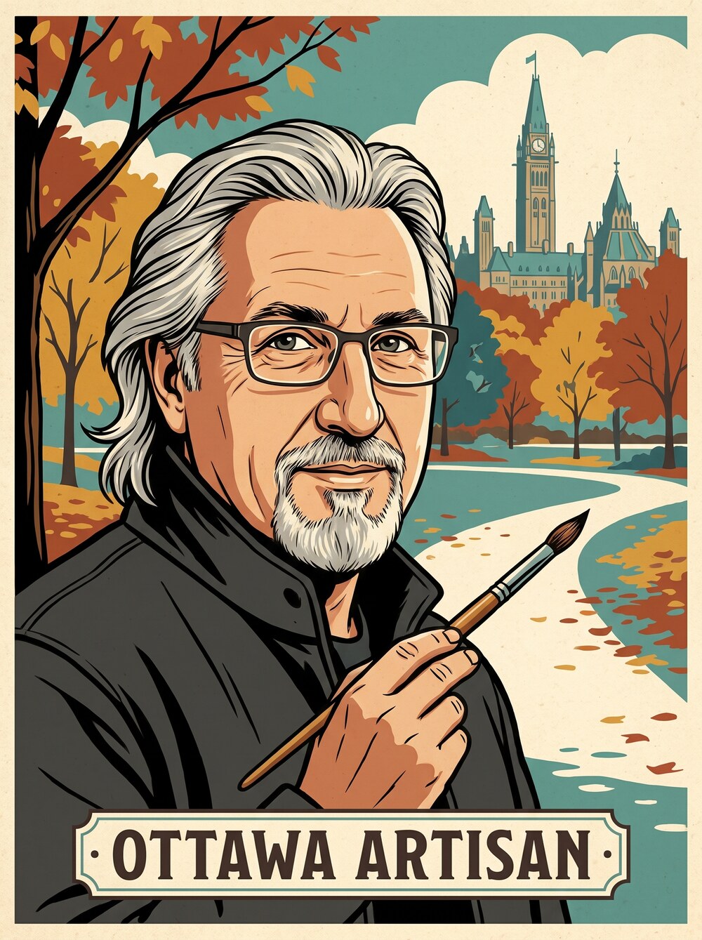 Illustrated portrait of Ottawa artist Donald Lanouette