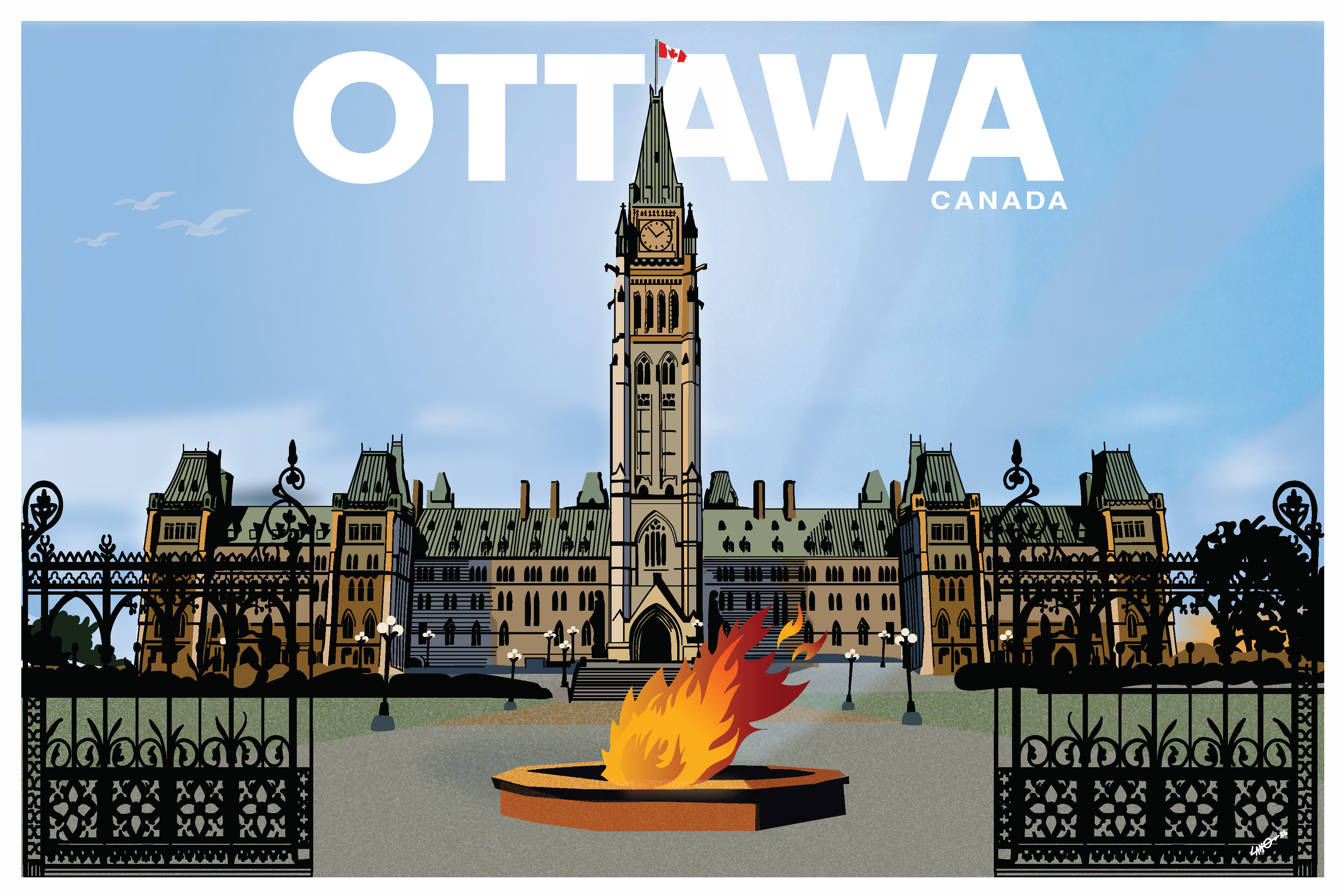Hand-drawn illustration of Parliament Hill, Ottawa